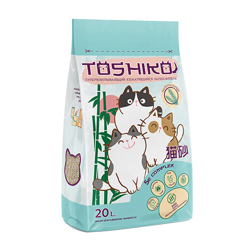 Комкующийся наполнитель Тошико для кошачьего туалета Древесный Натуральный 20 л