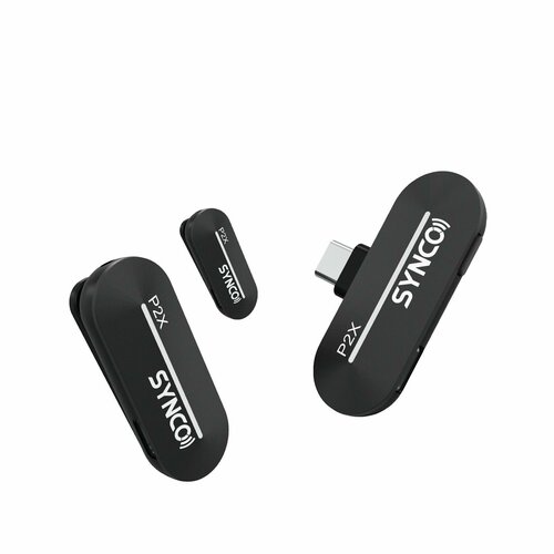 Микрофон беспроводной петличный SYNCO P2XT для телефона Android (старше версии 10), смартфона iPhone 15 (приемник, 2 передатчика) черный матовый