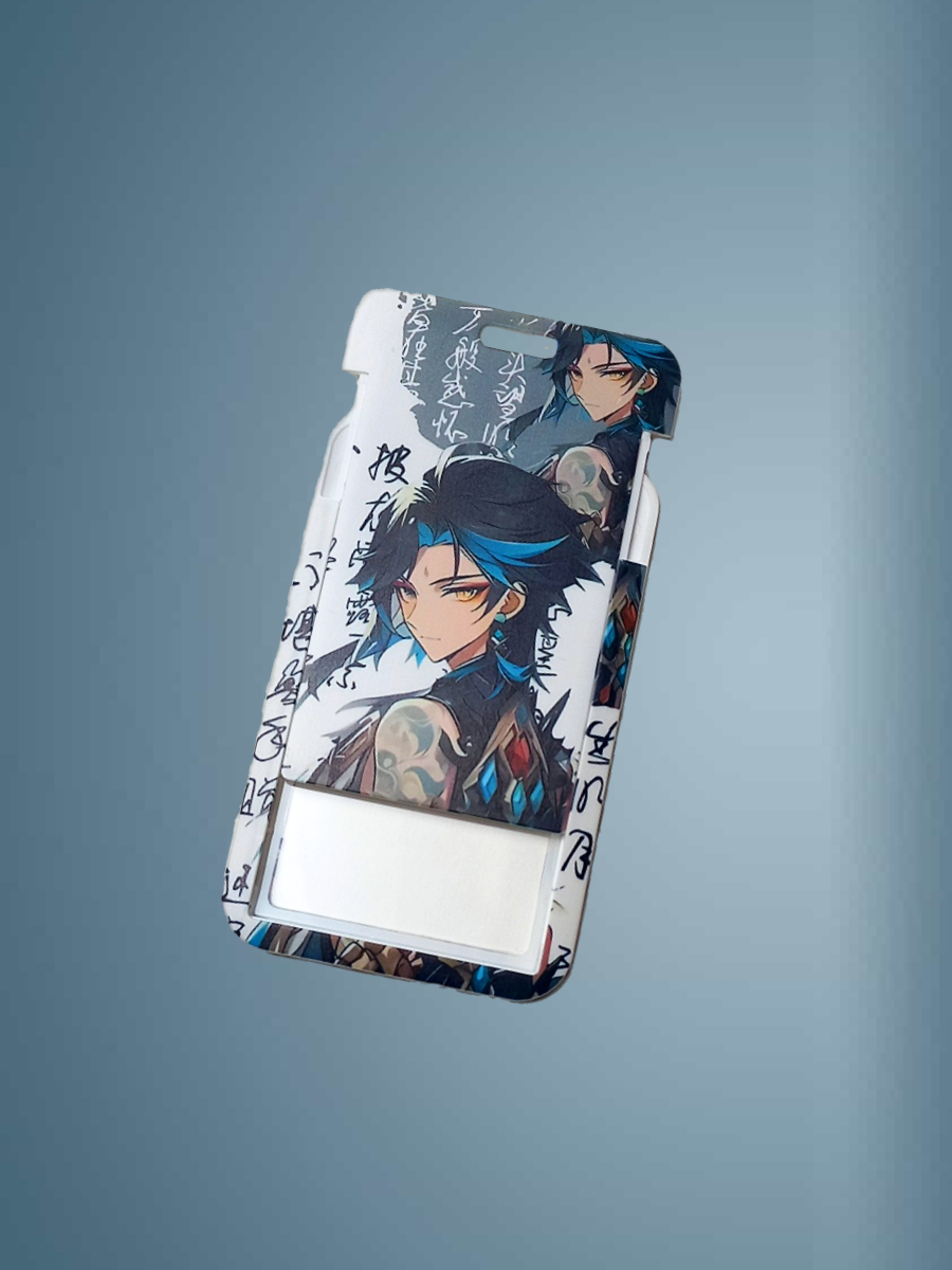 Чехол для бейджа Мelody, на ленте, пластик, вертикальное крепление, черно/голубой — фото 1