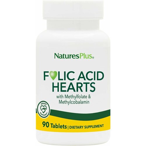 Таблетки Nature's Plus Folic Acid Hearts с витамином B6 и витамином B12 (в виде метилкобаламина), 90 шт.