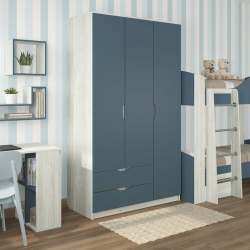 Шкаф трехдверный распашной для одежды и белья с ящиками с полками в спальню в детскую Есэндвич Лаворо левый 120x55х200 см Сосна винтербергМаренго 32890₽