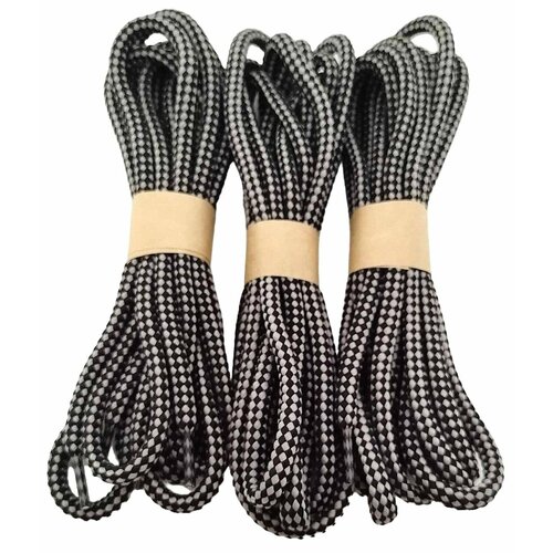 Шнурки 140 см черно-серые, прочные, с сердечником, 3 пары