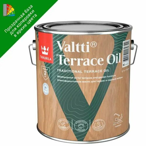 Масло для террас и садовой мебели Tikkurila Valtti Terrace Oil База ЕС бесцветное 2.7 л масло для террас tikkurila valtti terrace oil ec 0 9л бесцветное арт 700010363