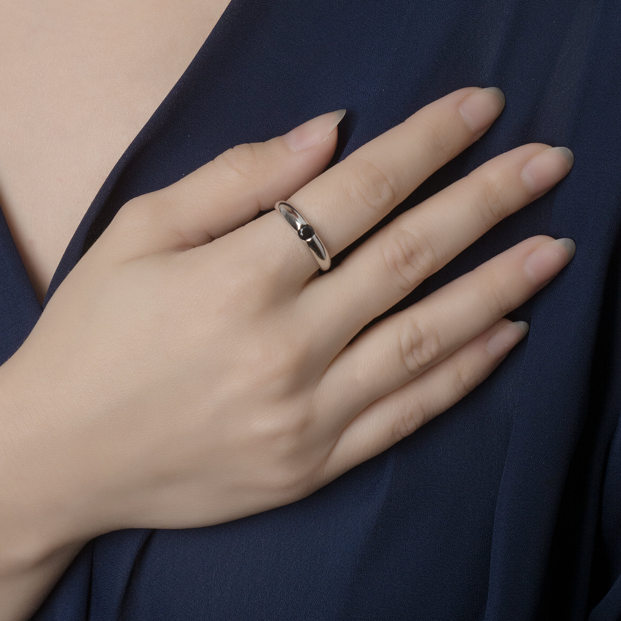Кольцо CORDE Серебряное кольцо с натуральным сапфиром, 17,5 размер, серебро, 925 проба, родирование, сапфир