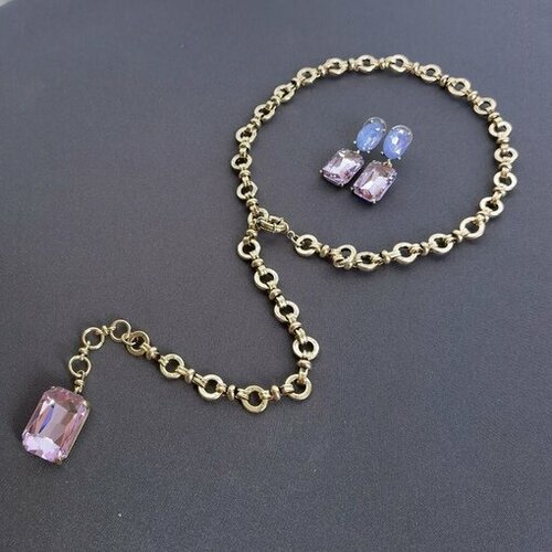 Комплект бижутерии Камни Елены: серьги, колье, стекло, размер колье/цепочки 65 см