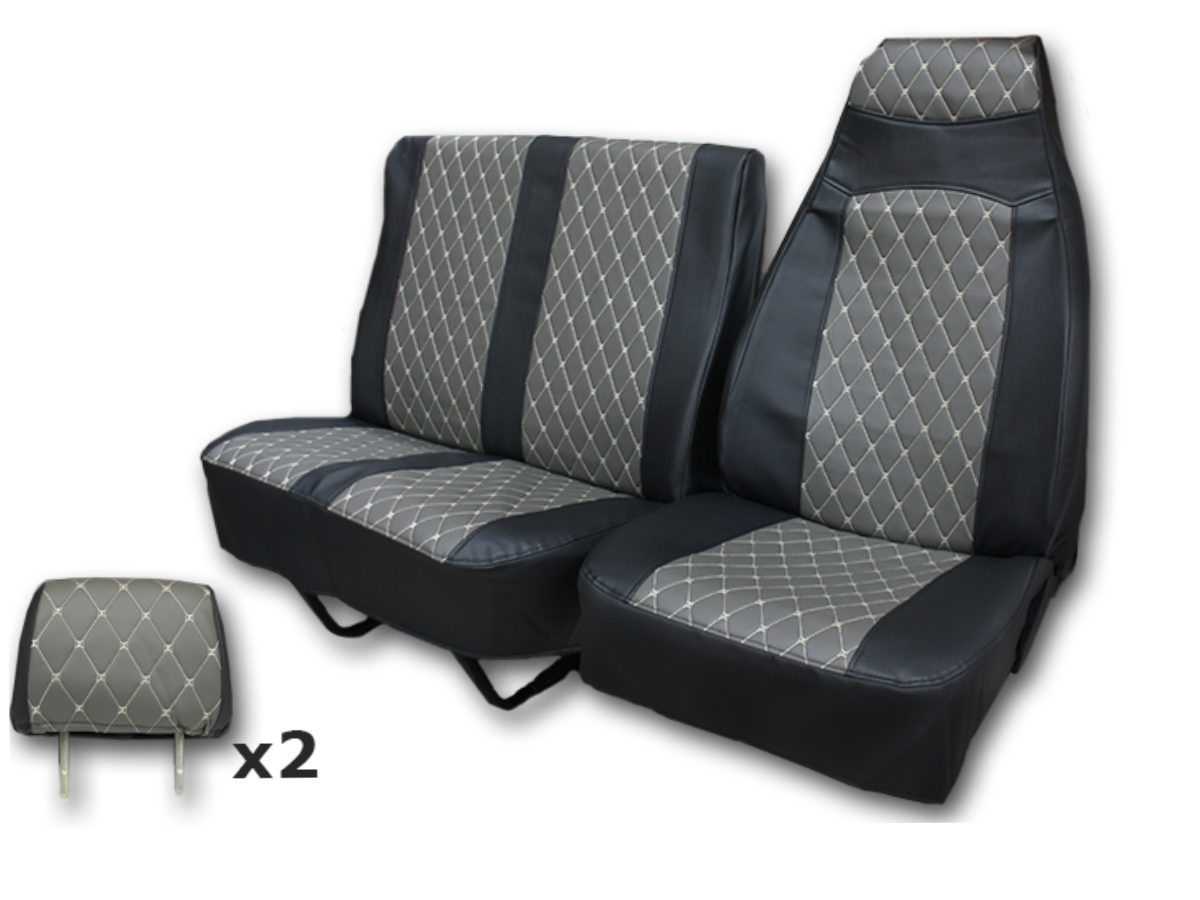 Чехлы сидений для а/м Газель 3302 3-х мест. (серый) экокожа стеганая