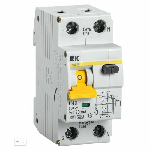 Выключатель автоматический дифференциального тока 2п (1P+N) C 40А 30мА тип A 6кА АВДТ-32 IEK MAD22-5-040-C-30