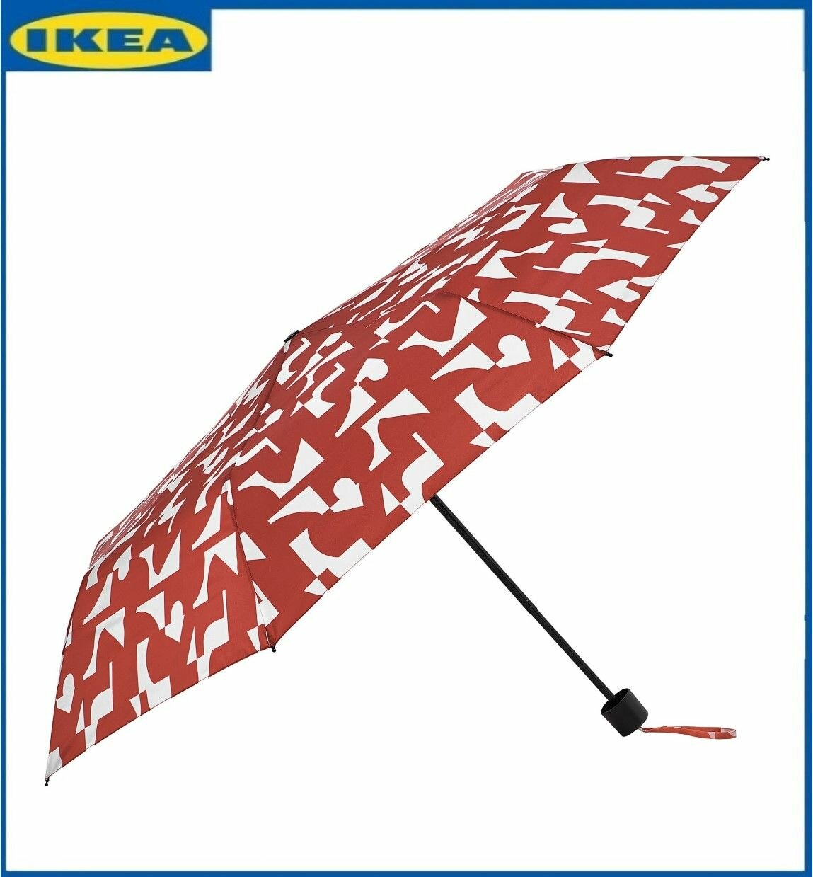 фото Зонт складной икеа KNALLA механика, 3 сложения, купол 95 см, чехол в комплекте, красный. IKEA