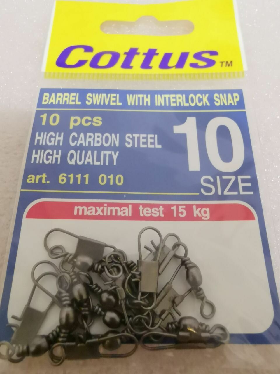 Карабин с застежкой COTTUS Barrel Swivel With Interlock Snap #10 (10шт,15кг)