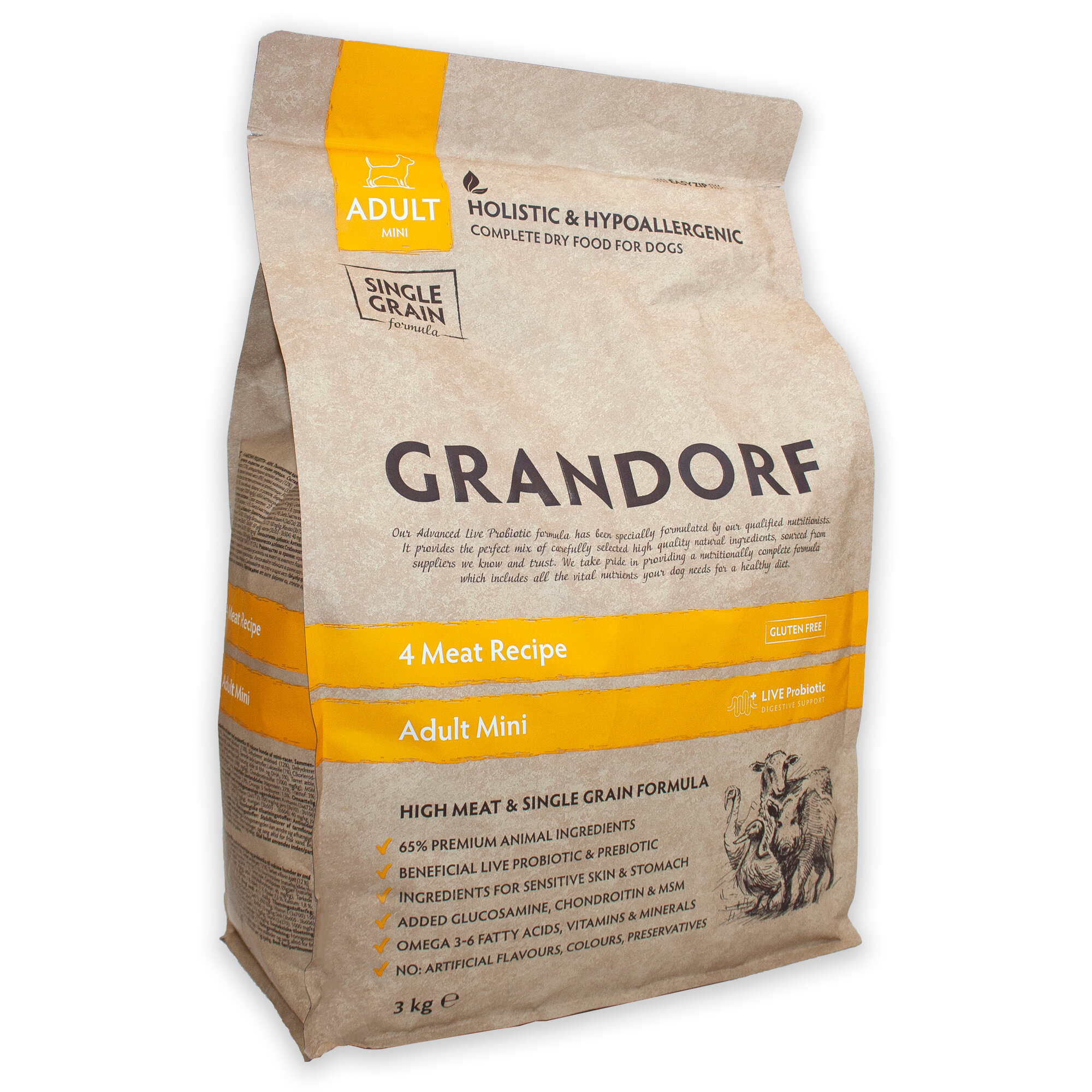 Сухой корм для собак Grandorf Probiotic 4 Meat Brown Rice Adult Mini Breeds 3 кг (GD Mini Pro 3 R)