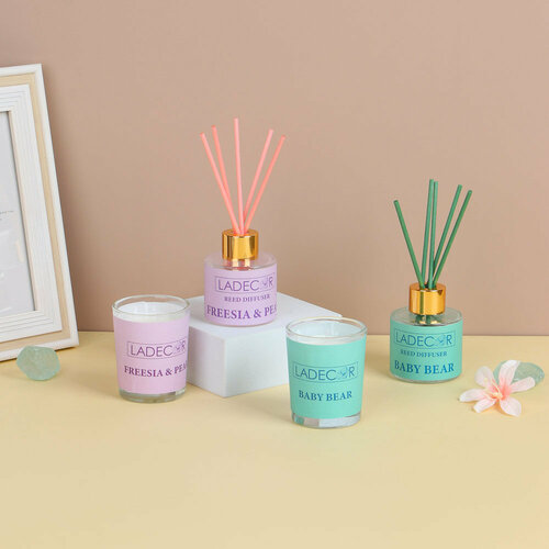 LADECOR Набор подарочный, диффузор + свеча, 40 мл (Freesia&Pear/Baby Bear), 6 штук