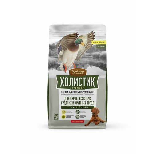 Деревенские лакомства Холистик Премьер для собак средних и крупных пород Утка и рис 12кг 13326₽