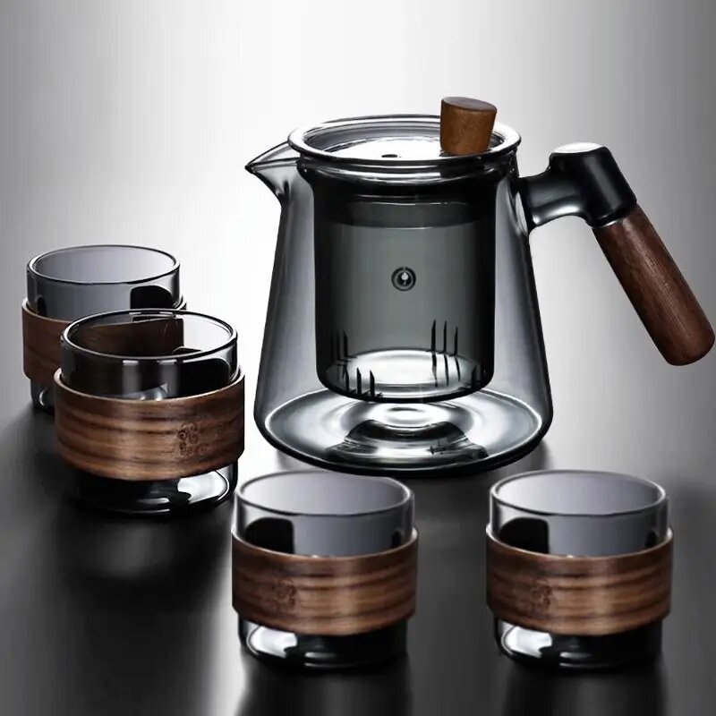 Стеклянный боковой чайник, 1 POT AND 4 CUPS