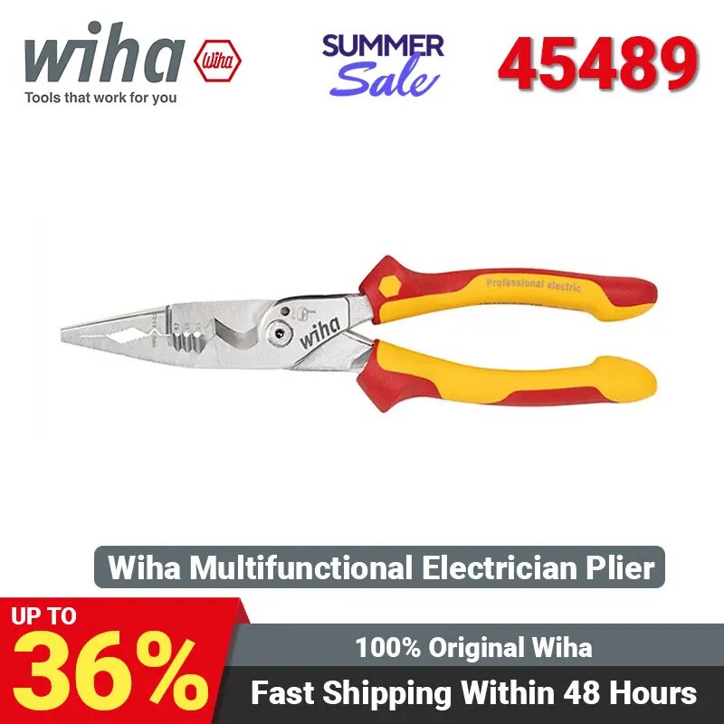 фото Wiha 45489 Плоскогубцы для электрика Многофункциональные плоскогубцы для зачистки изолированных проводов 8-в-1 с широкой ручкой, нескользящие