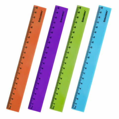 Линейка пластиковая 20 см, BRAUBERG "NEON", ассорти, пакет, 210773