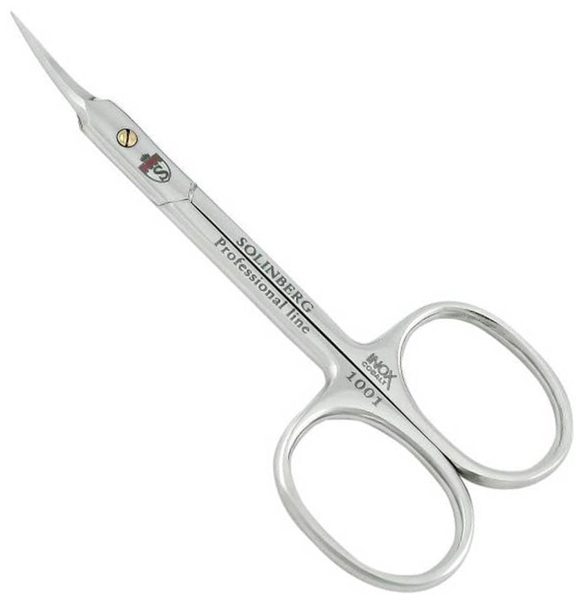 Ножницы Solinberg Pro Line 1001, для кутикулы, медицинская сталь, изогнутые лезвия, серебристые, длина 95 мм, длина режущей части 17мм