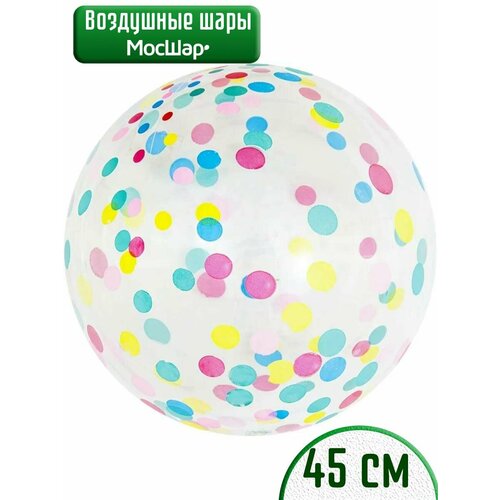 Воздушный шар Баблс, прозрачный, круги, высота 45см , Мосшар голубой, красный, желтый, зеленый