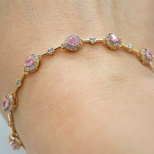 Браслет XUPING JEWELRY, фианит, искусственный камень, золотой