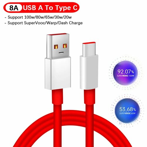 Оригинальный кабель Supervooc Warp для Oneplus 100 Вт, быстрая зарядка Usb Type C 8A, кабель для One Plus 12R 11 11R 10 9 Pro 8T Nord CE4 ACE 3V Pad, USB A To USB C, 0.35m