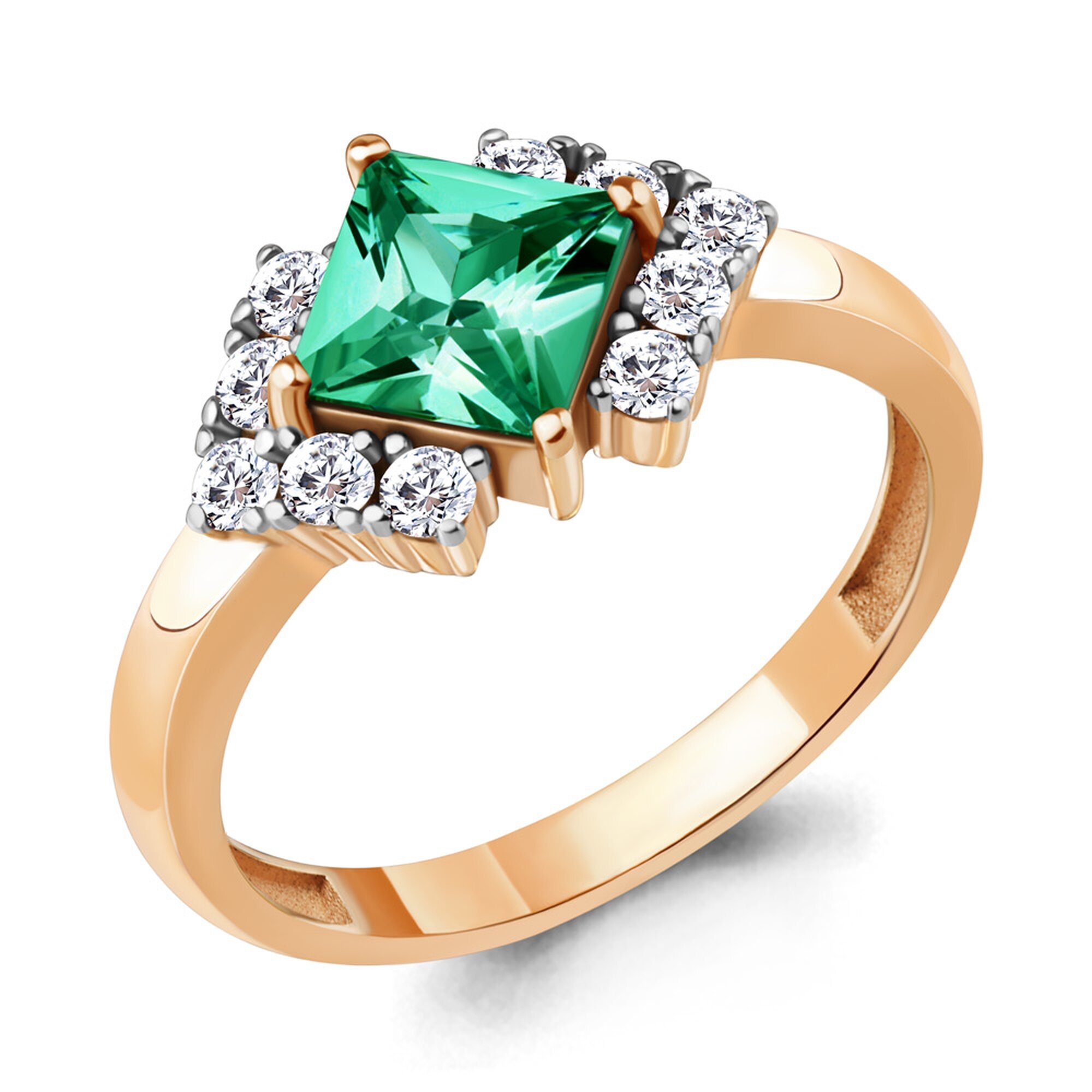 Кольцо Diamant online, серебро, 925 проба, золочение, фианит, изумруд синтетический