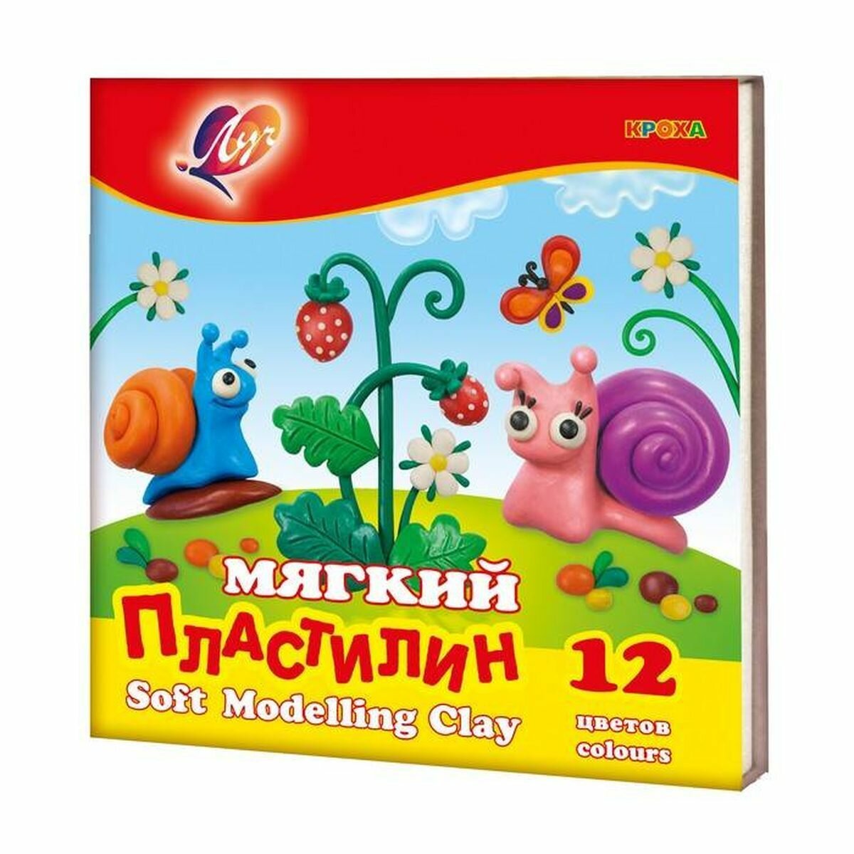 Пластилин восковой 12 цветов Луч "Кроха", 198г, со стеком (23С 1484-08), 20 уп.