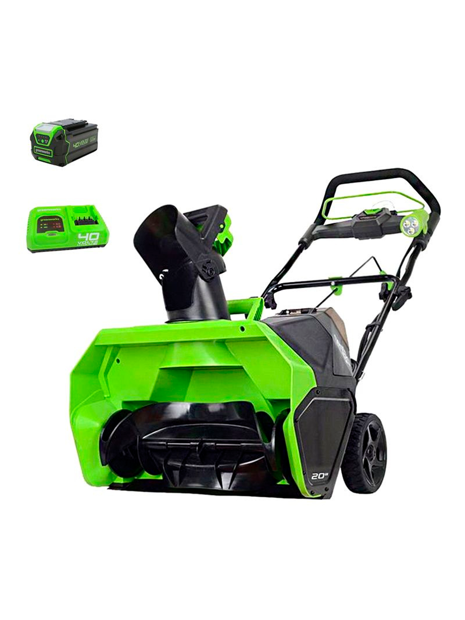 Снегоуборщик аккумуляторный Greenworks GD40STK8 40V бесщеточный ширина 51 см высота захвата 20 см комплект АКБ 5 Ач  быстрое ЗУ