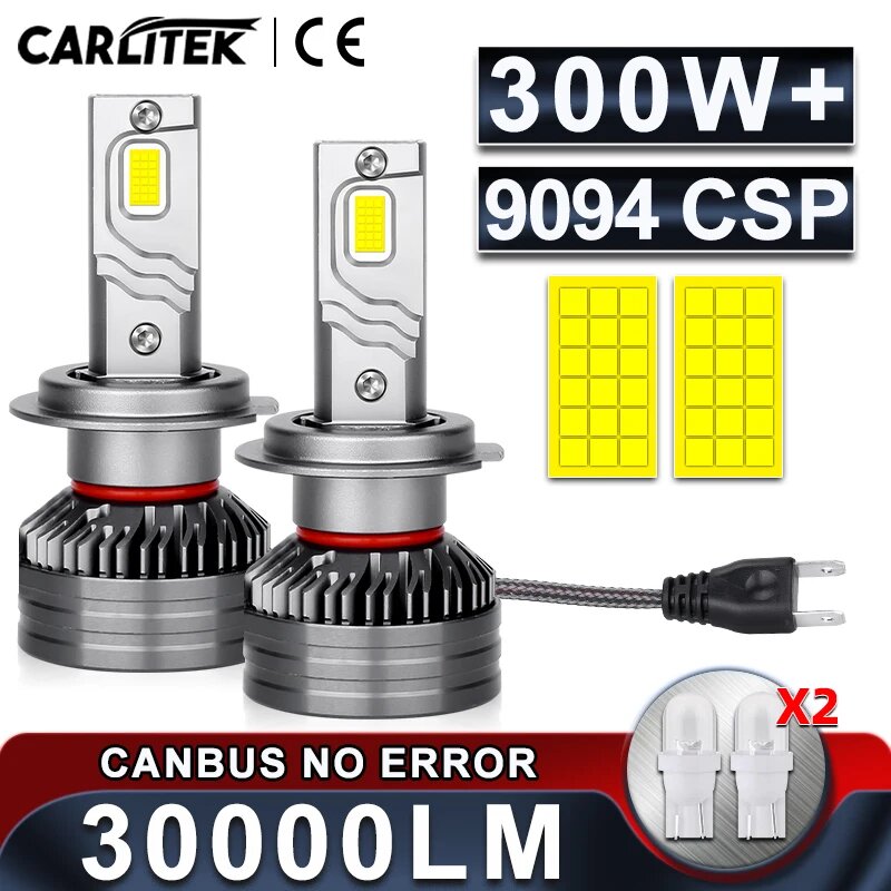 2X Автомобильные фары H7 H4 H1 9005 9006 H11 300 Вт Супер яркая светодиодная фара H8 H9 HB3 HB4 Противотуманная фара дальнего ближнего света Белая 6000K 12V, Canbus Error Free, 6500K Super White, H7