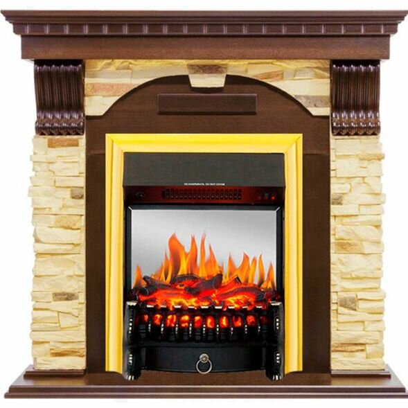 Электрокамин Royal Flame Dublin - Темный дуб / Сланец с очагом Fobos FX M Brass