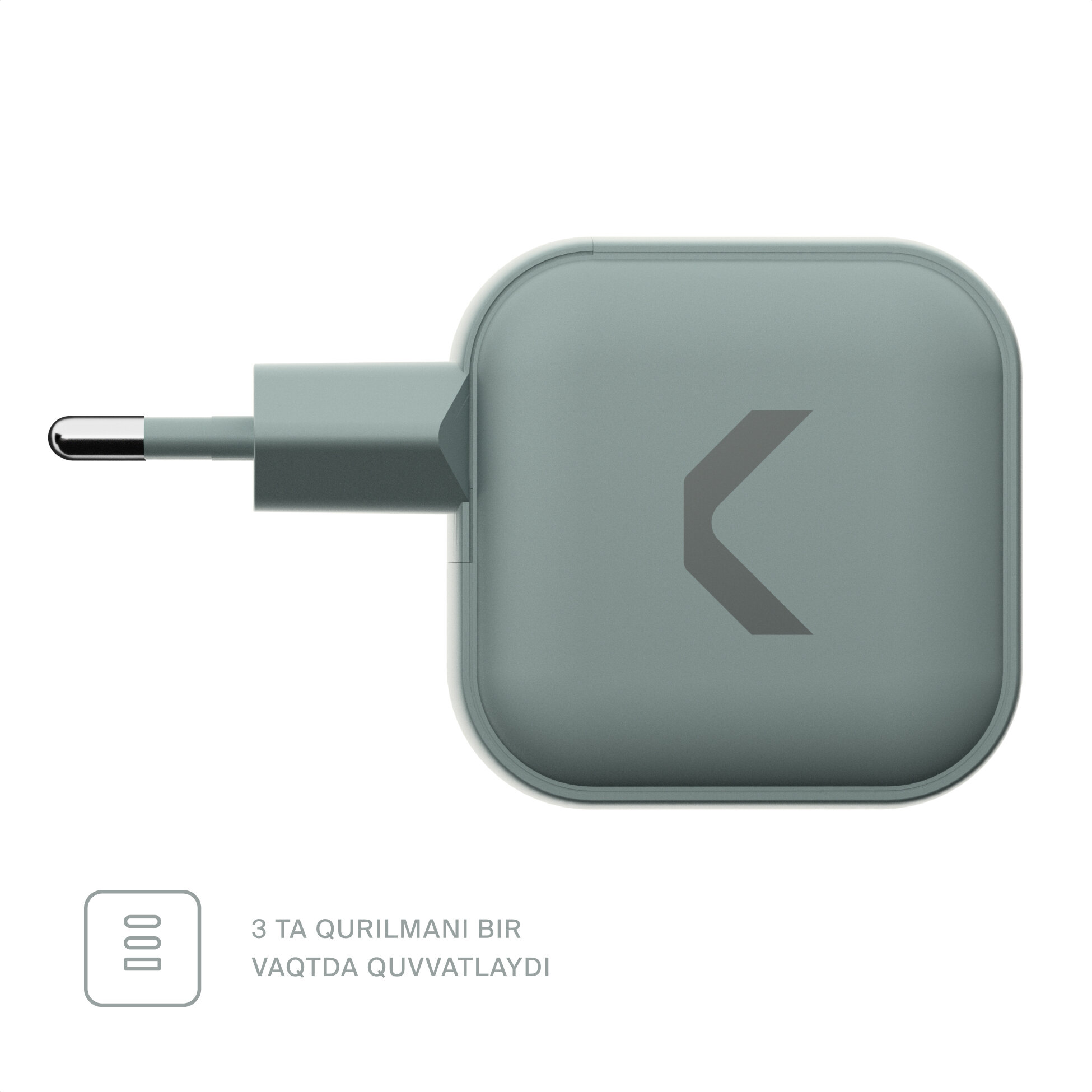 Быстрое зарядное устройство COMMO 65W Multi Charger Dual USB-C + USB-A, GaN, 65 Вт, COMMO Gray — фото 1