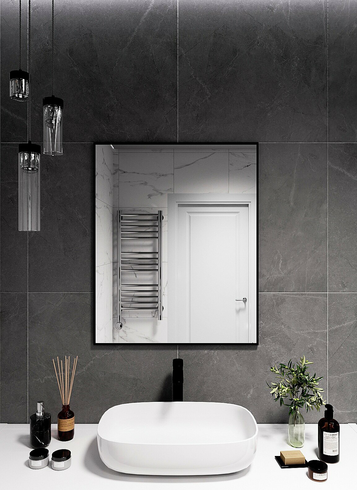 Зеркало настенное в алюминиевой раме BLX MIRROR 80х70 см. Черное