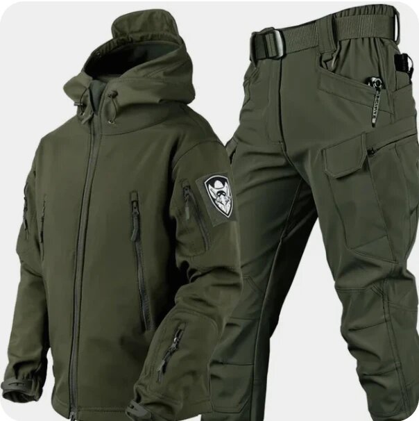 XMGOLONG Ветрозащитная водонепроницаемая куртка и штаны 5XL, Military green, 3XL(85-95kg), Мужской