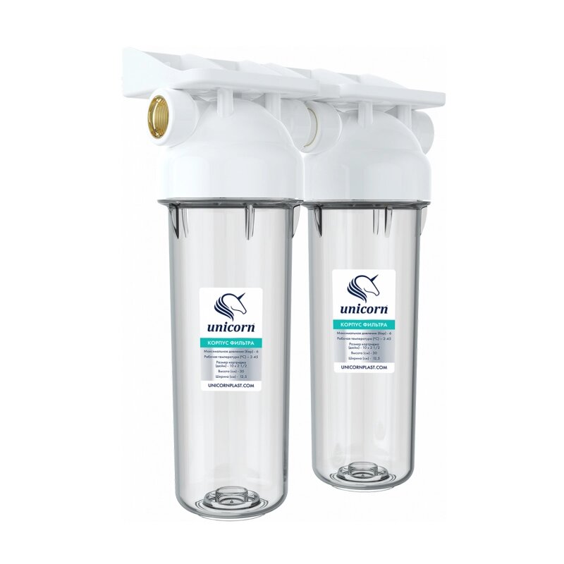 Фильтр магистральный 3/4" Unicor DUO KSBP, для холодной воды, прозрачный, 10", двойной