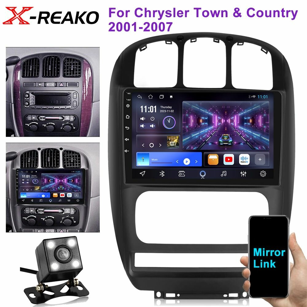 Штатная автомагнитола для Dodge Caravan 4, Chrysler Voyager RG RS, Town & Country / Додж Караван 4, Крайслер Воянджер RG RS, Town & Country / Комплект B