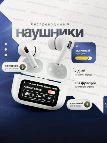 Изображение товара Наушники беспроводные A.PODS Pro 2 AIR TYPE-C c экраном с шумоподавлением микрофоном и экраном Bluetooth, белый