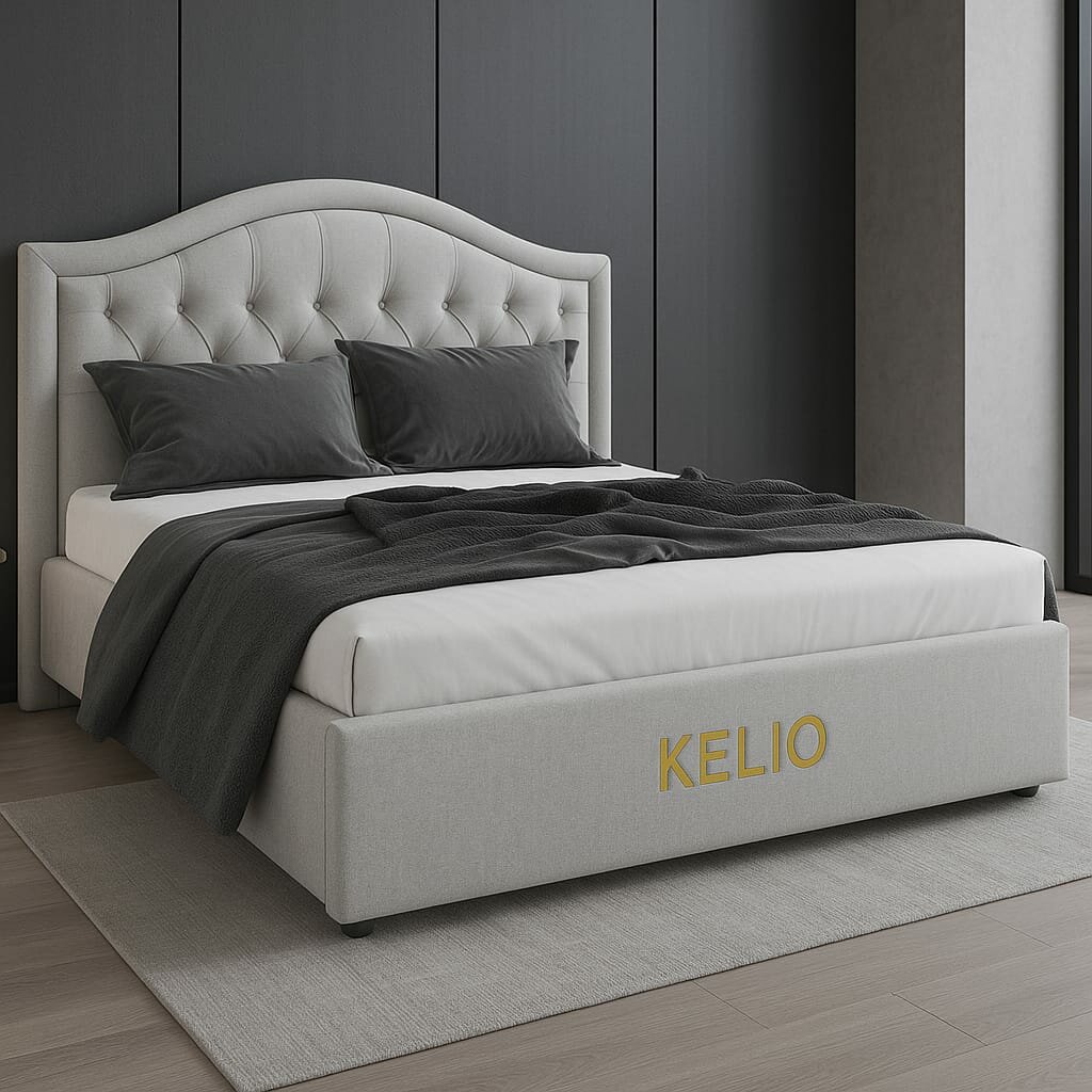 Кровать двуспальная 120Х200 см Ofelia подъемный механизм, ортопедическое основание, мягкое изголовье серый