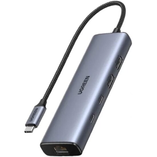 Хаб (разветвитель) Ugreen CM512 USB 3.2 C - USB-A 3.2+USB-A 2.0+2хUSB-C 3.2, 10 Гбит/с, с портом питания, серый (45320)