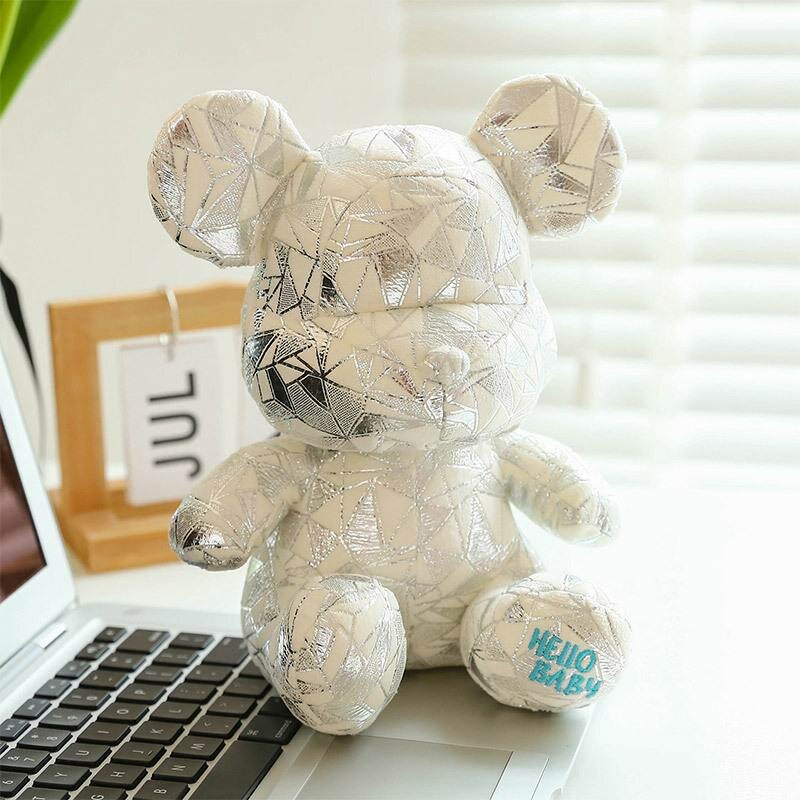 Игрушка мягкая белая "Медвежонок Bearbrick", узор геометрических фигур