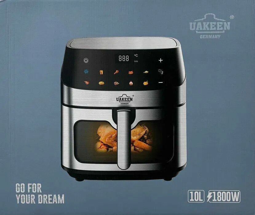 Аэрогриль UAKEEN ZL-1706, 10л, электронное управление, таймер, серебристый