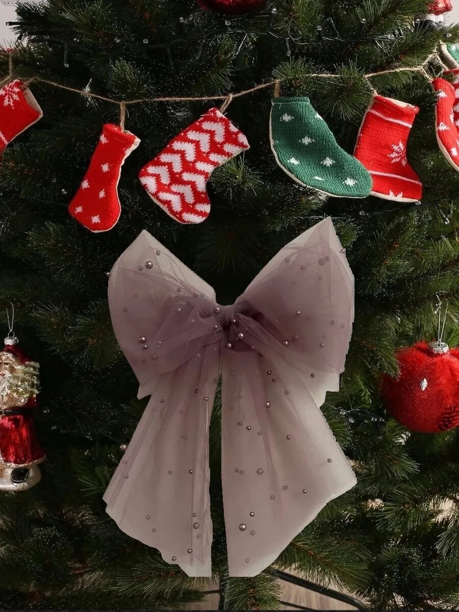 Бант на елку с бусинами