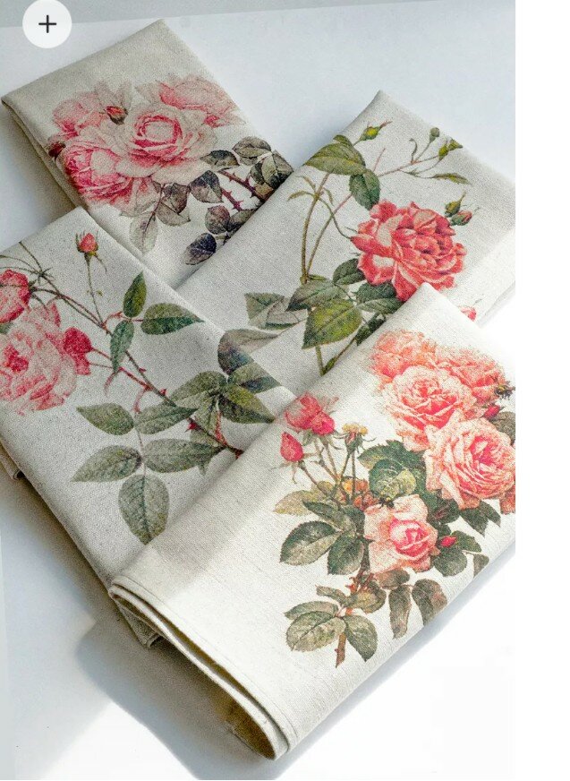 Набор полотенец из 4 штук, лен/хлопок, с принтом "Розарий", размер 45*60