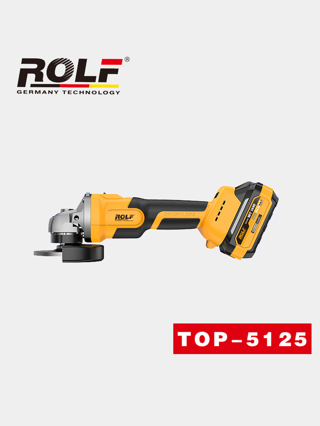 Аккумуляторная УШМ Rolf "TOP-5125", с литий-ионным аккумулятором, диаметр диска 125мм