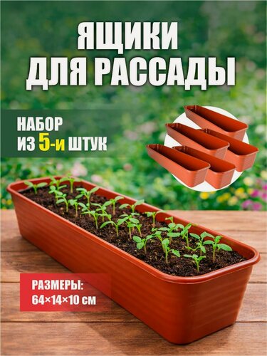 Изображение товара Ящик для рассады для подоконника пластиковый цвет Терракот набор из 5шт