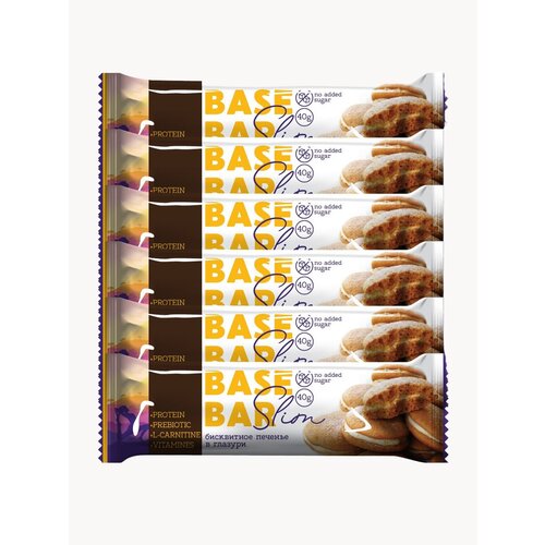 Батончики протеиновые Base Bar Slim без сахара. с L карнитином, 6 шт по 40 г вкус Бисквитное печенье