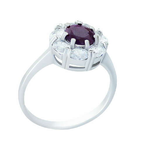 Кольцо, серебро, 925 проба, родирование, рубин синтетический, размер 17, золотой