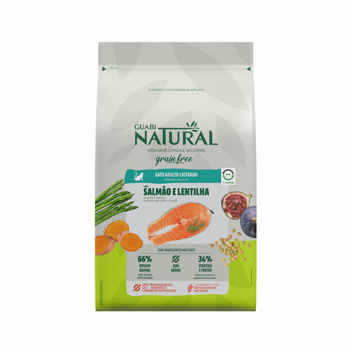 Guabi Natural Cat Sterilised GRAIN FREE сухой беззерновой корм для стерилизованных кошек лосось и чечевица 7,5 кг