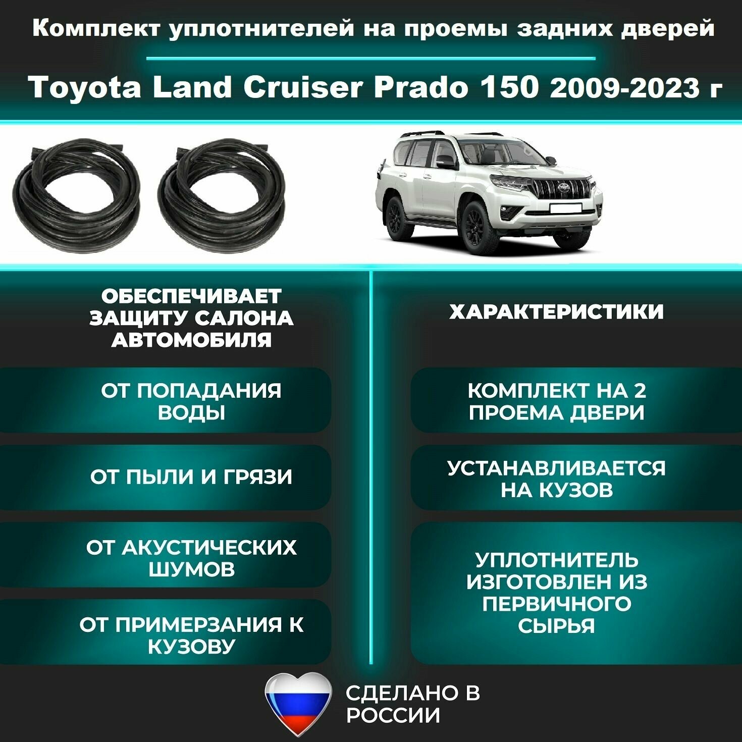 Комплект уплотнителей проема задних дверей Toyota Land Cruiser Prado 150 2009-2023 г, Тойота Ленд / Лэнд Крузер Прадо 150 - 2 шт