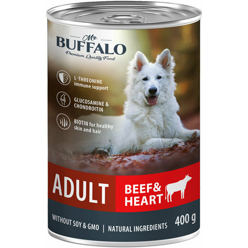 Баффало 90419/В401/В401A ADULT кон. для собак Говядина и сердце 400г