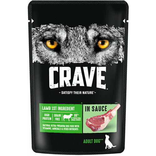 Crave 00031 пауч для собак Ягненок в соусе 85г корм для собак crave говядина пауч 85г