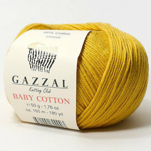 Пряжа Gazzal BABY COTTON 3447 горчица (10 мотков) пряжа gazzal baby cotton беби коттон 10 мотков цвет темно красный 3439 60% хлопок 40% акрил 50г 165м