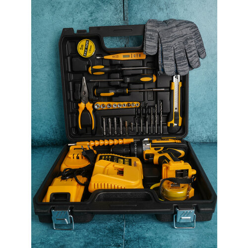 Аккумуляторный шуруповерт с набором инструментов 21В2АКБ 6000₽